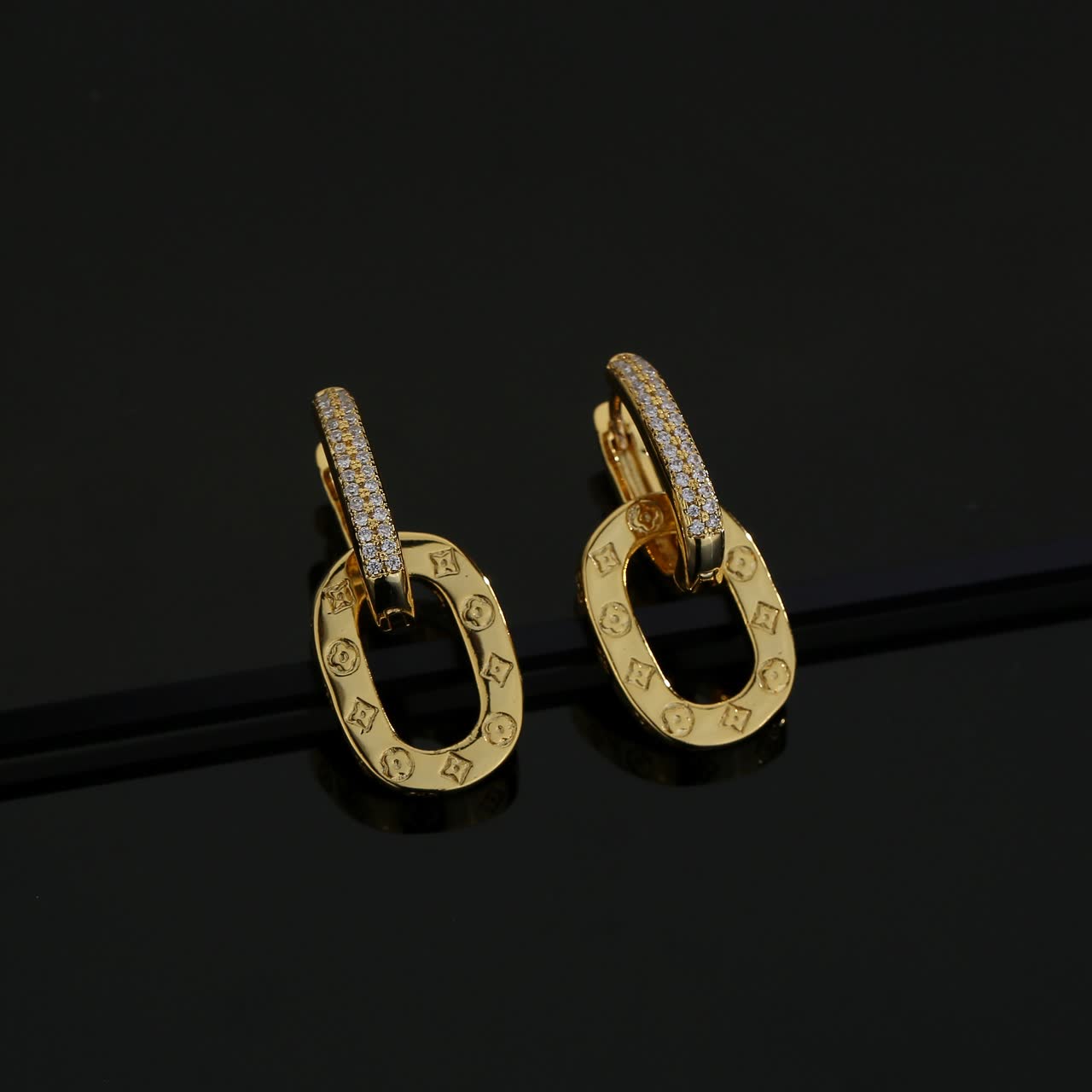 Louis Vuitton Gold Tone Earrings with Diamond Accents